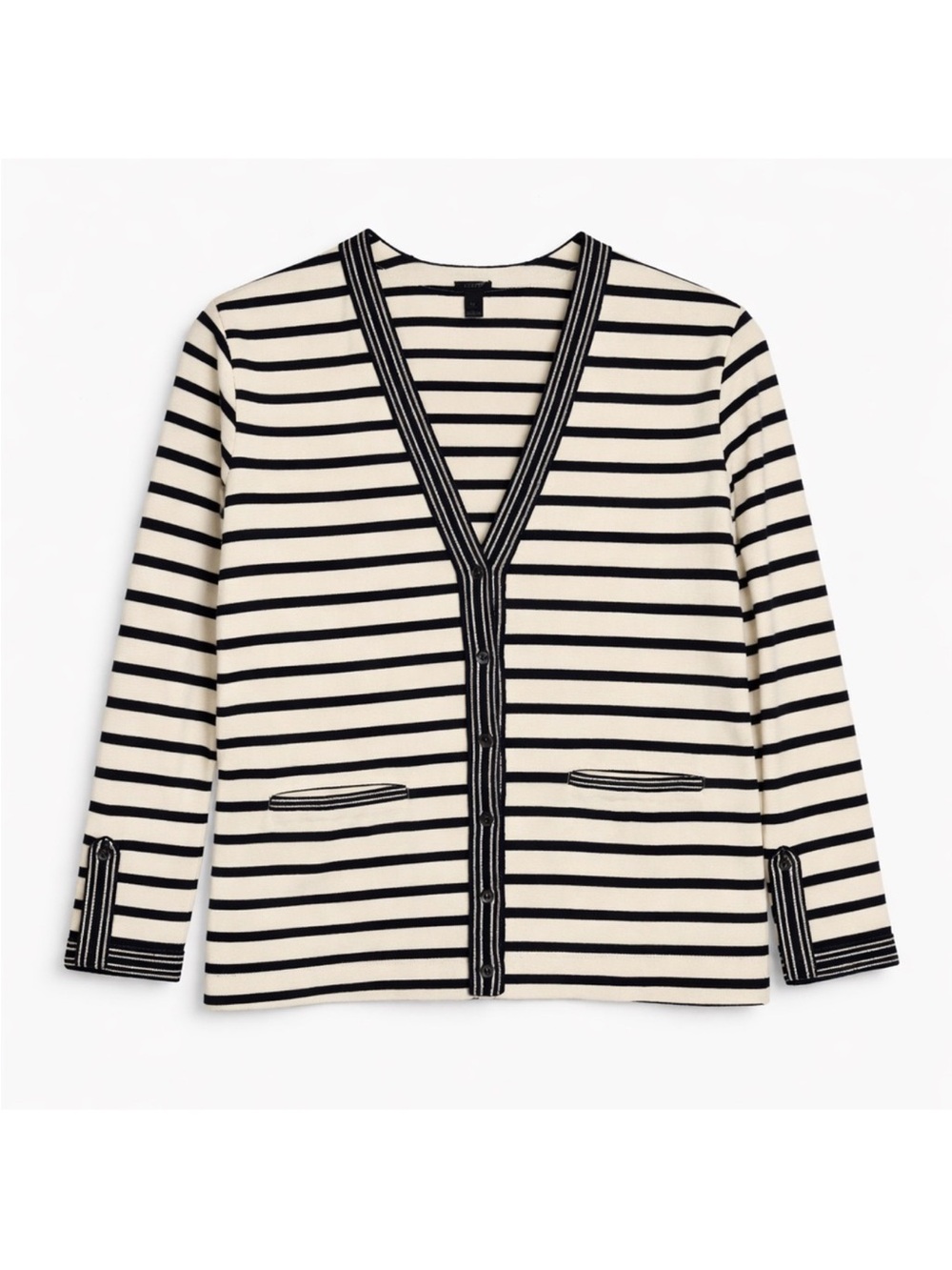 🖤🤍 J.Crew Navy & Ivory Striped Button-Front Cardigan Sweater | Medium